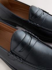 Black Standard Fit Leather Penny Loafers - Image 4 of 6