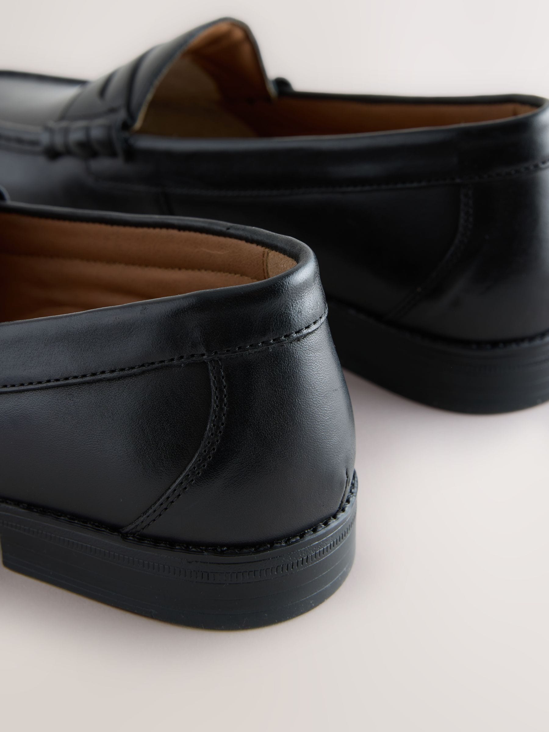 Buy Black Standard Fit Leather Penny Loafers from Next USA