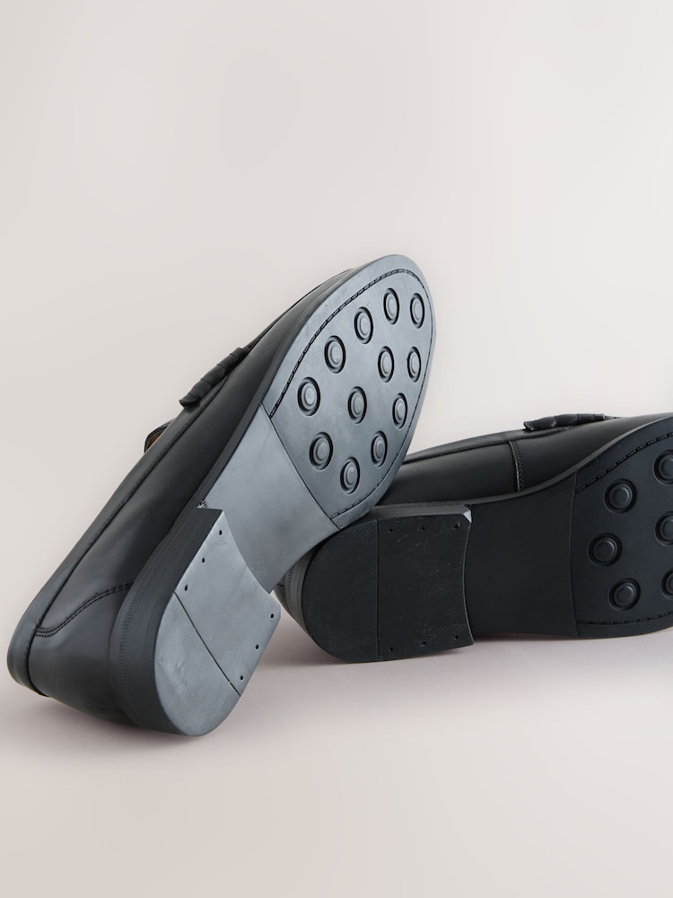 Black Standard Fit Leather Penny Loafers - Image 6 of 6