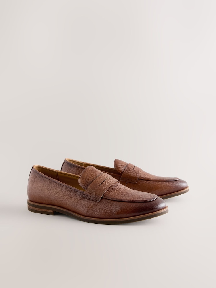 Tan Brown Leather Penny Loafers - Image 1 of 5