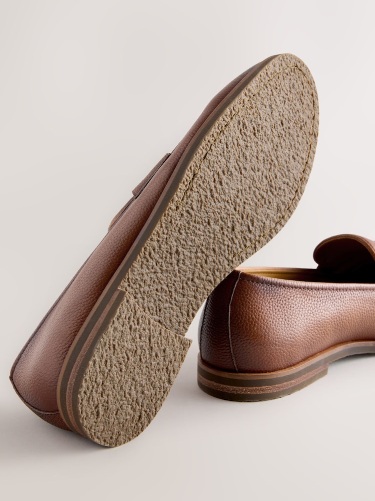 Tan Brown Leather Penny Loafers - Image 5 of 5