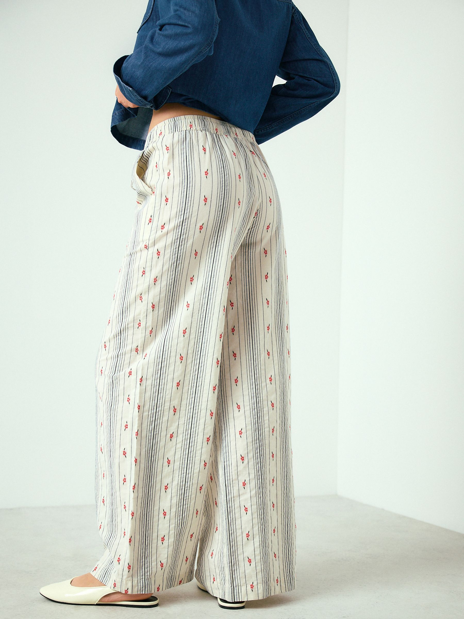 Buy Ecru Stripe Wide Leg Trousers With Flowers from the Next UK
