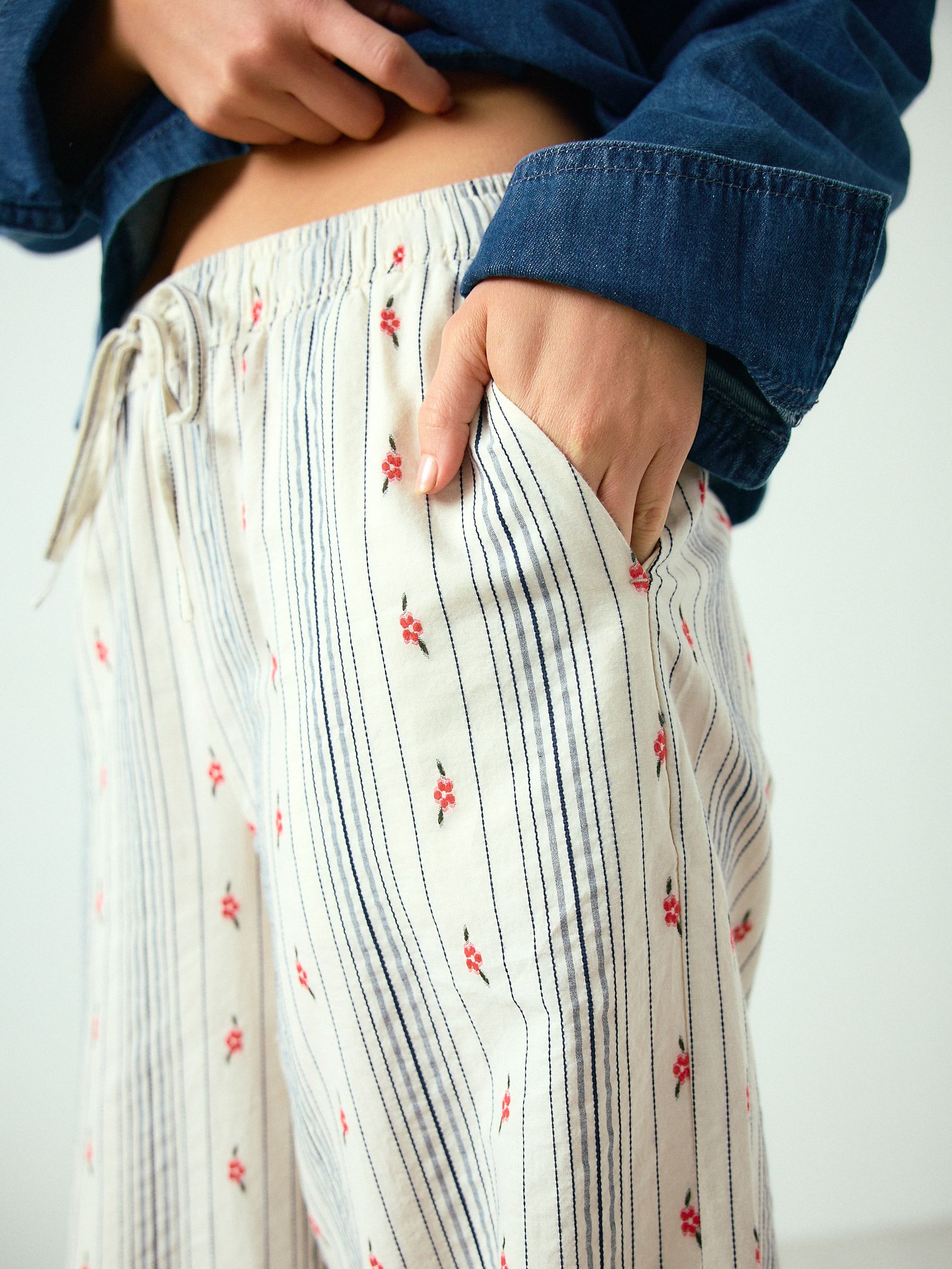 Buy Ecru Stripe Wide Leg Trousers With Flowers from the Next UK