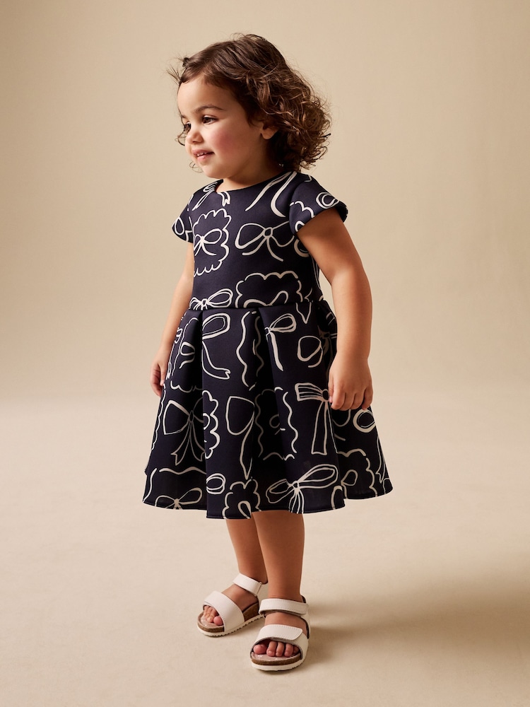 Navy Bows Scuba Occasion Dress (3mths-7yrs) - Image 1 of 3
