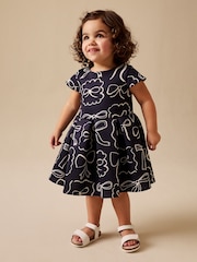 Navy Bows Scuba Occasion Dress (3mths-7yrs) - Image 2 of 3