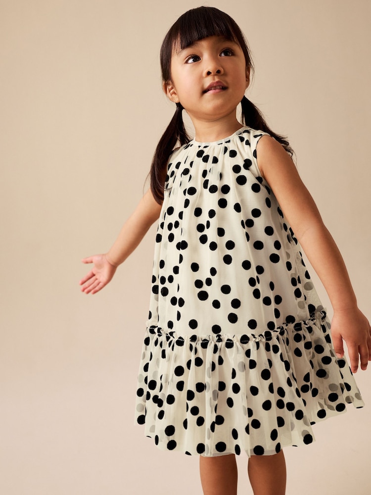 Monochrome Spot Mesh Party Dress (3mths-7yrs) - Image 1 of 8