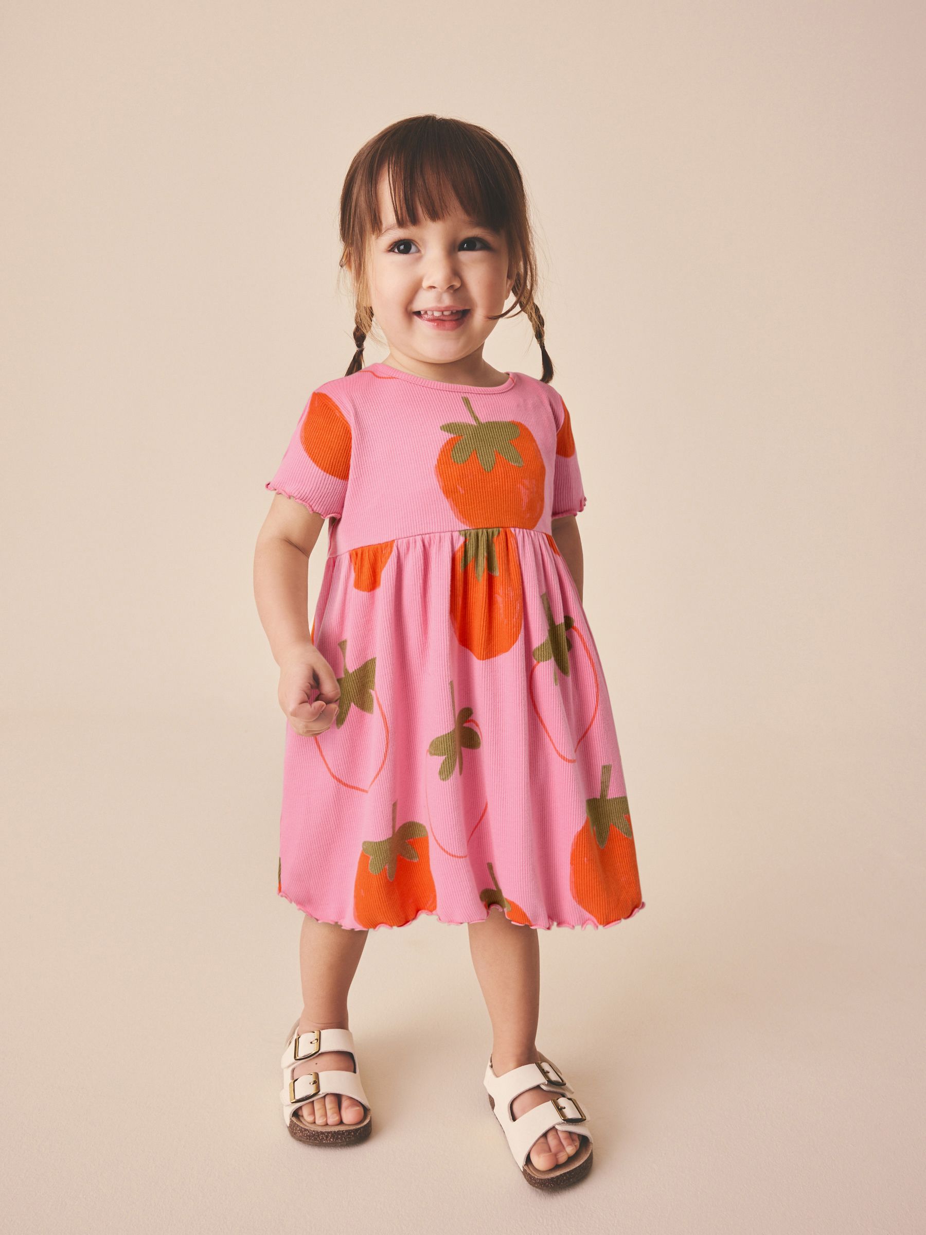 Buy Pink Strawberry Short Sleeve Ribbed Dress (3mths-7yrs) from