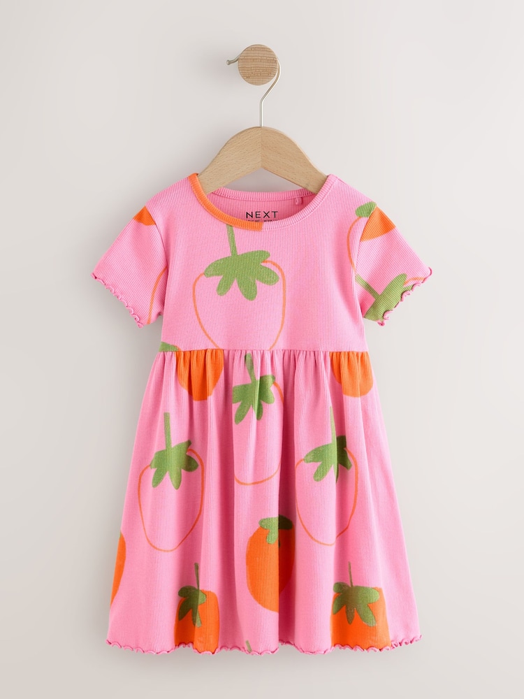 Roza z jagodami - Rebrasta obleka s kratkimi rokavi (3mes-7let) - Slika 1 iz 4