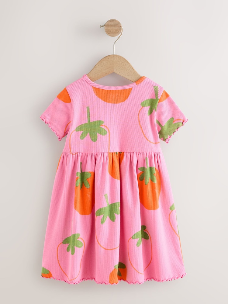 Roza z jagodami - Rebrasta obleka s kratkimi rokavi (3mes-7let) - Slika 2 iz 4