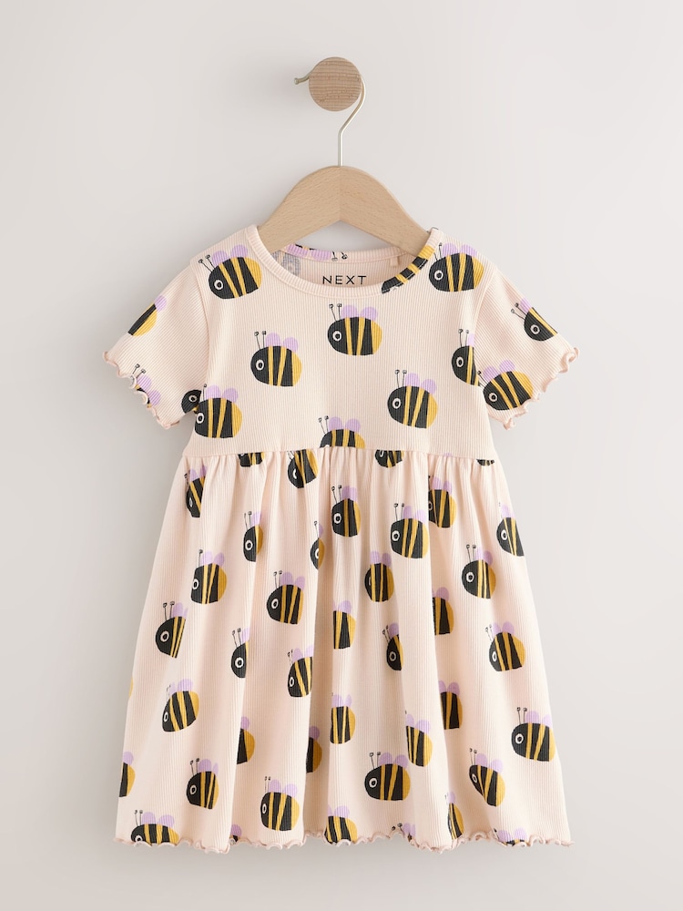 Cream Bumblebee Short Sleeve Ribbed Dress (3mths-7yrs) - Image 1 of 4