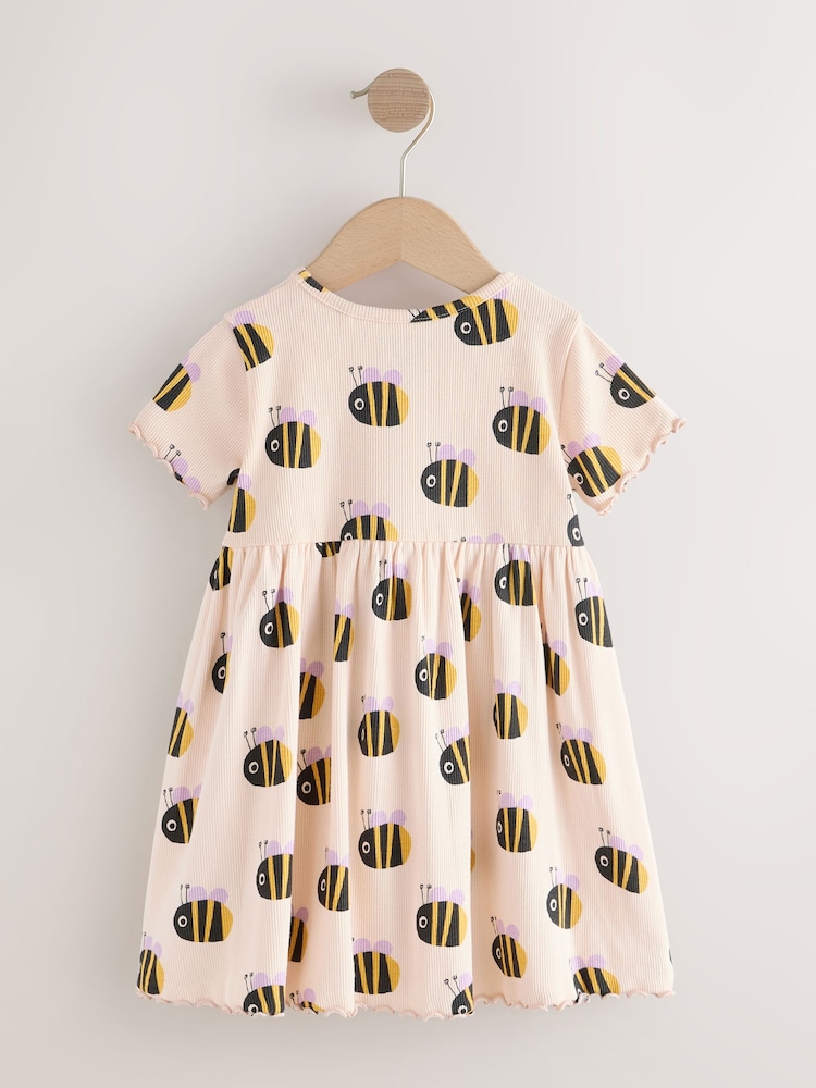 Cream Bumblebee Short Sleeve Ribbed Dress (3mths-7yrs) - Image 2 of 4