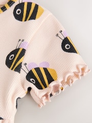 Cream Bumblebee Short Sleeve Ribbed Dress (3mths-7yrs) - Image 4 of 4