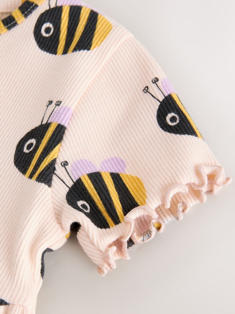 Cream Bumblebee Short Sleeve Ribbed Dress (3mths-7yrs) - Image 4 of 4