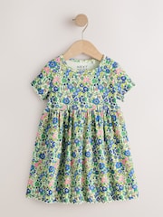 Blue Floral Short Sleeve Ribbed Dress (3mths-7yrs) - Image 1 of 4