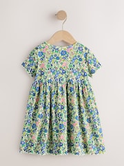 Blue Floral Short Sleeve Ribbed Dress (3mths-7yrs) - Image 2 of 4