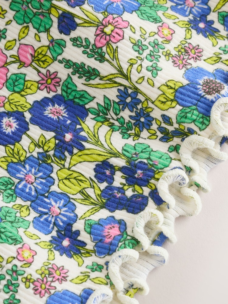 Blue Floral Short Sleeve Ribbed Dress (3mths-7yrs) - Image 4 of 4