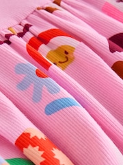 Pink Unicorn Short Sleeve Ribbed Dress (3mths-7yrs) - Image 3 of 4