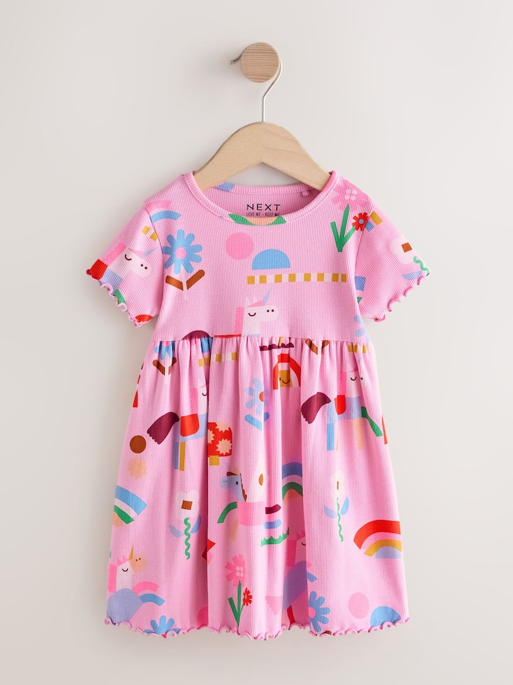next pink unicorn dress Buy Pink Unicorn Short Sleeve Ribbed Dress (3mths-7yrs) from the Next UK  online shop