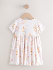 Кремовый с цветочным узором - Платье в рубчик с короткими рукавами (3mths-7yrs) - Изображение 2 4