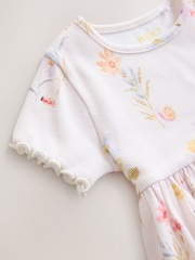 Kremna cvetlična - Rebrasta obleka s kratkimi rokavi (3mes-7let) - Slika 6 iz 7