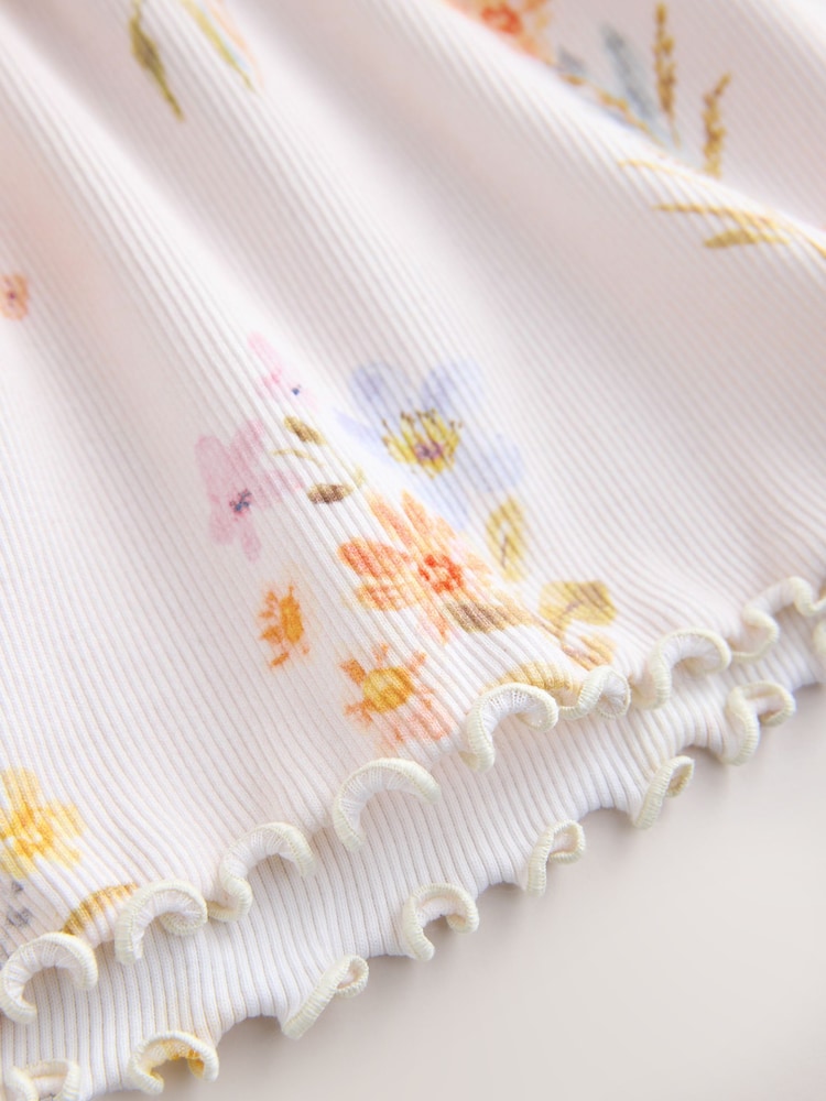 Kremna cvetlična - Rebrasta obleka s kratkimi rokavi (3mes-7let) - Slika 7 iz 7