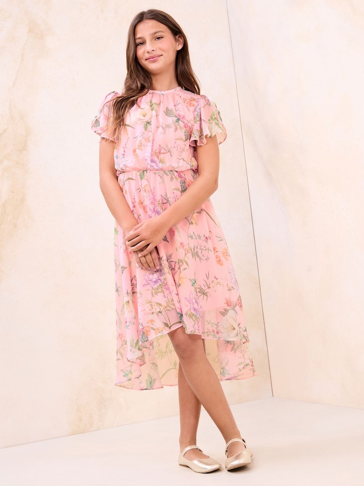 Lipsy Pink Floral Print Chiffon Occasion Dress (5-16yrs) - Image 1 of 4 Lipsy Pink Floral Print Chiffon Occasion Dress (5-16yrs) - Image 1 of 4
