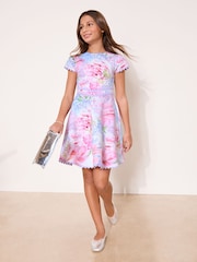 Lipsy Pink Floral Cap Sleeve Scuba Occasion Dress (5-16yrs) - Image 2 of 5
