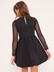 Lipsy Black Mesh 2-In-1 Puff Hem Dress (5-16yrs) - Image 4 of 4