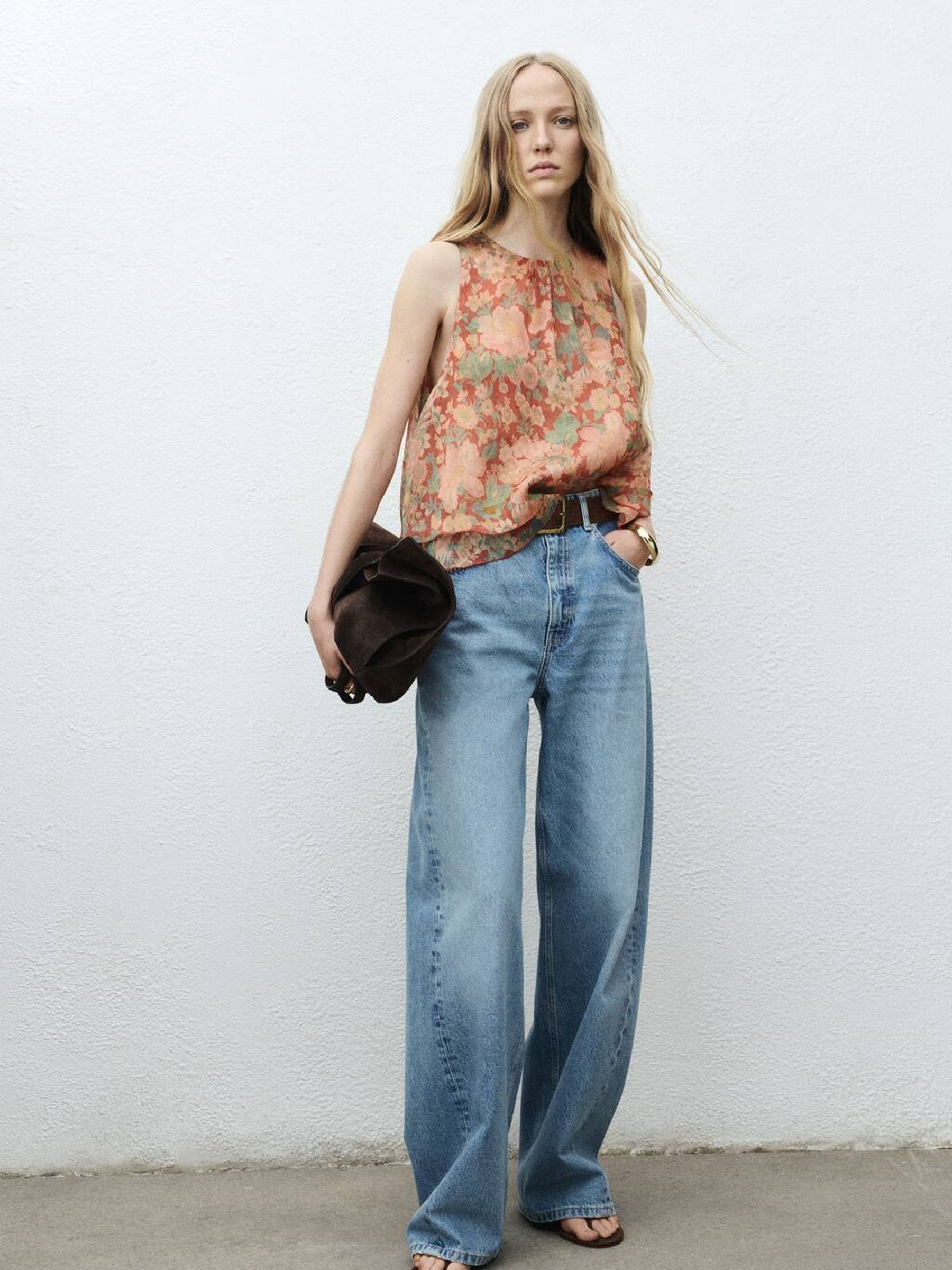 Mango Red Floral Pleated Blouse
