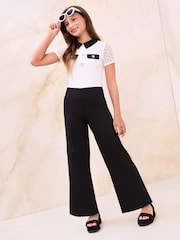 Lipsy Black/White Lace 2-in-1 Tipped Collar Jumpsuit (7-16yrs) - Image 1 of 4