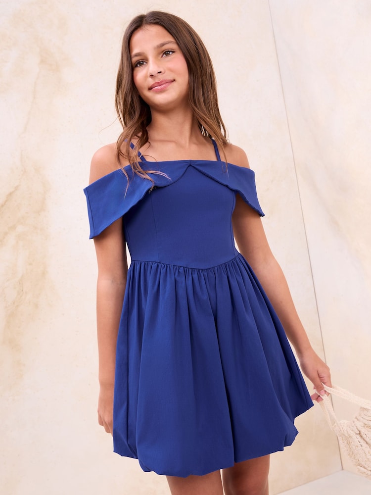 Lipsy Cobalt Blue Bardot Puffball Dress (5-16yrs) - Image 1 of 5