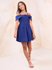 Lipsy Cobalt Blue Bardot Puffball Dress (5-16yrs) - Image 5 of 5