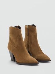Mango Brown Suede Block-Heel Boots - Image 3 of 4