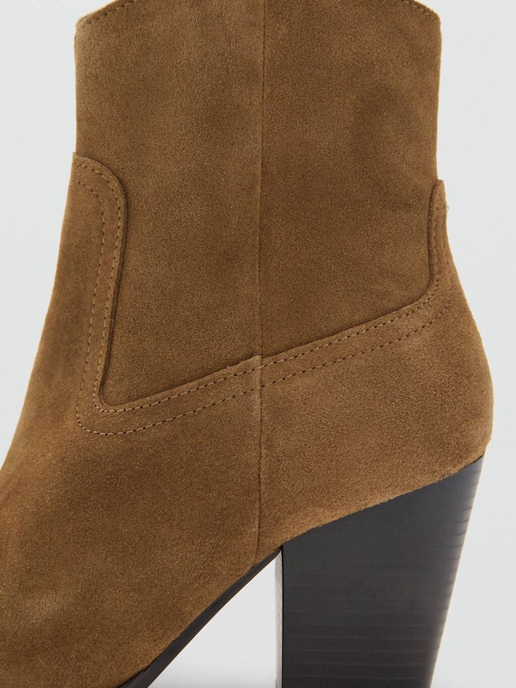 Mango Brown Suede Block-Heel Boots - Image 4 of 4