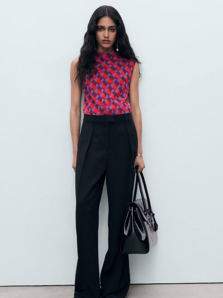 Mango Purple Printed Blouse With Draped Collar - Image 1 of 6 Mango Purple Printed Blouse With Draped Collar - Image 1 of 6