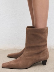 Mango Brown Suede Leather Ankle Boots - Image 1 of 4