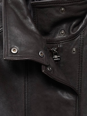Mango Brown High-Neck Leather Jacket - Image 4 of 4