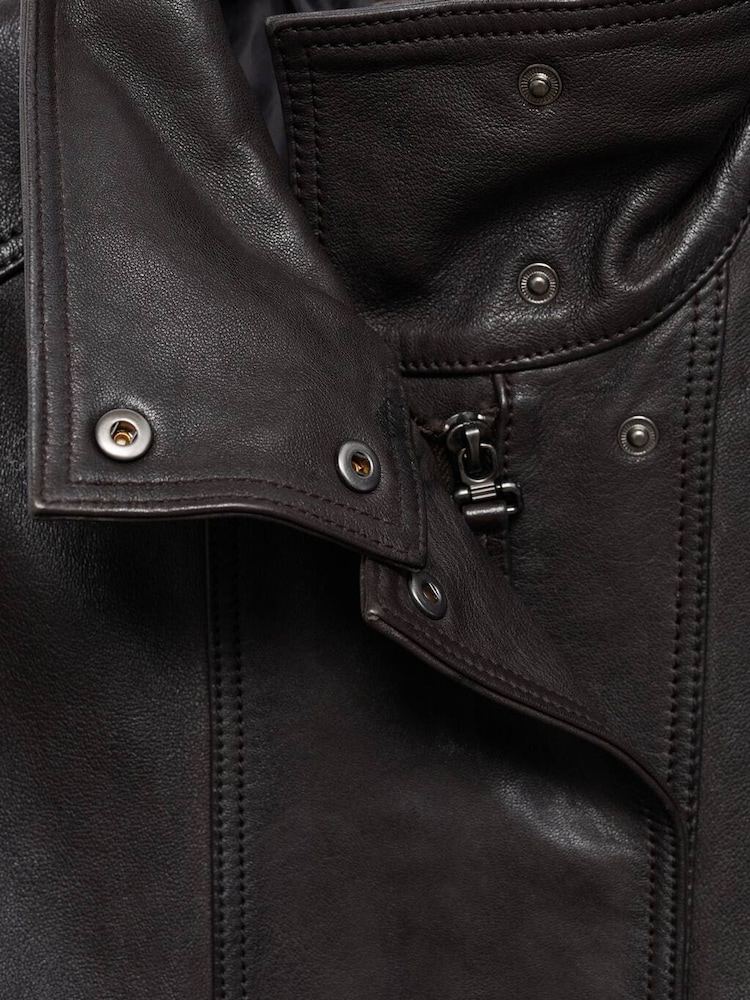Mango Brown High-Neck Leather Jacket - Image 6 of 6