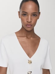 Mango White Knitted Cardigan With Jewel Button - Image 4 of 7