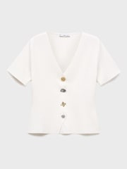 Mango White Knitted Cardigan With Jewel Button - Image 5 of 7