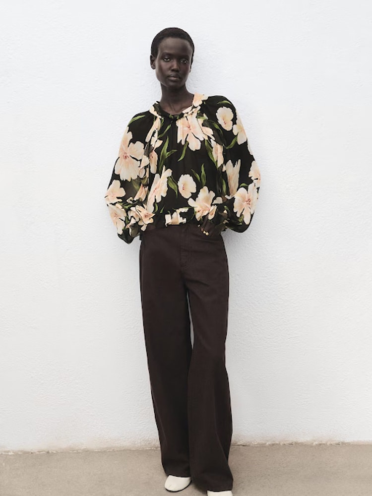 Mango Black Semi-Transparent Floral Blouse - Image 1 of 7 Mango Black Semi-Transparent Floral Blouse - Image 1 of 7