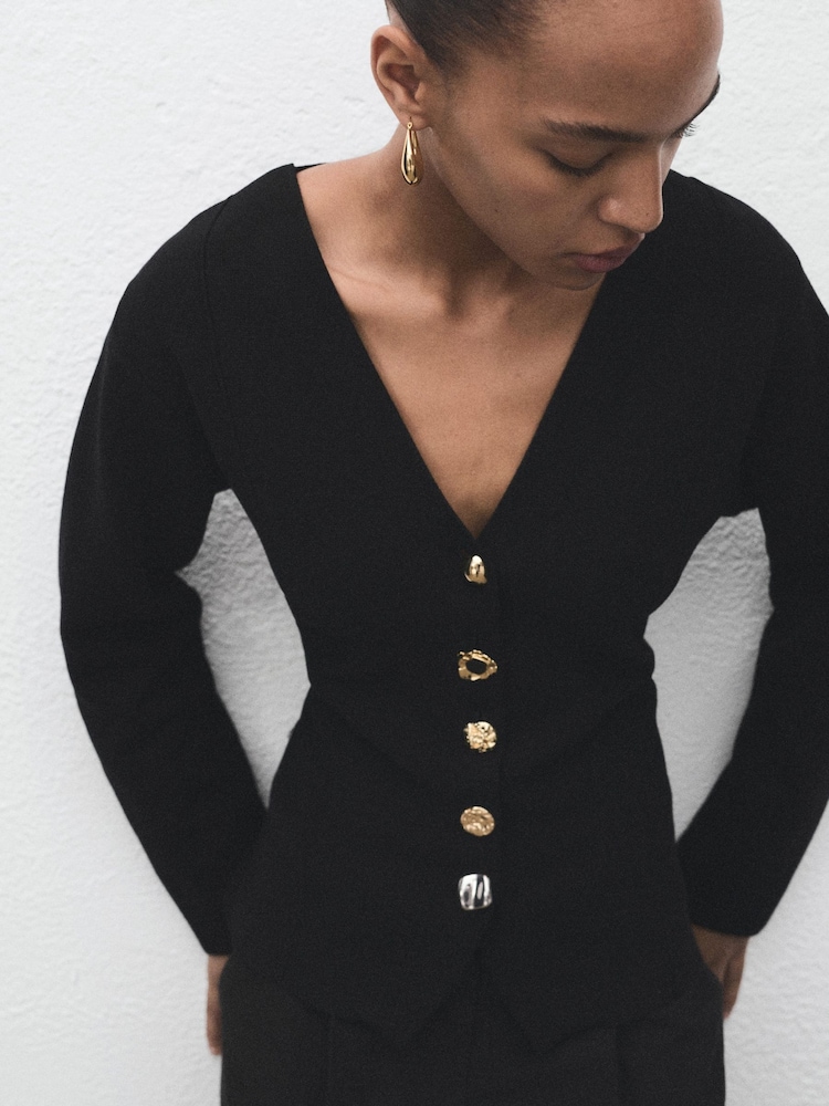 Buy Mango Black Compact Knitted Cardigan With Jewel Buttons from