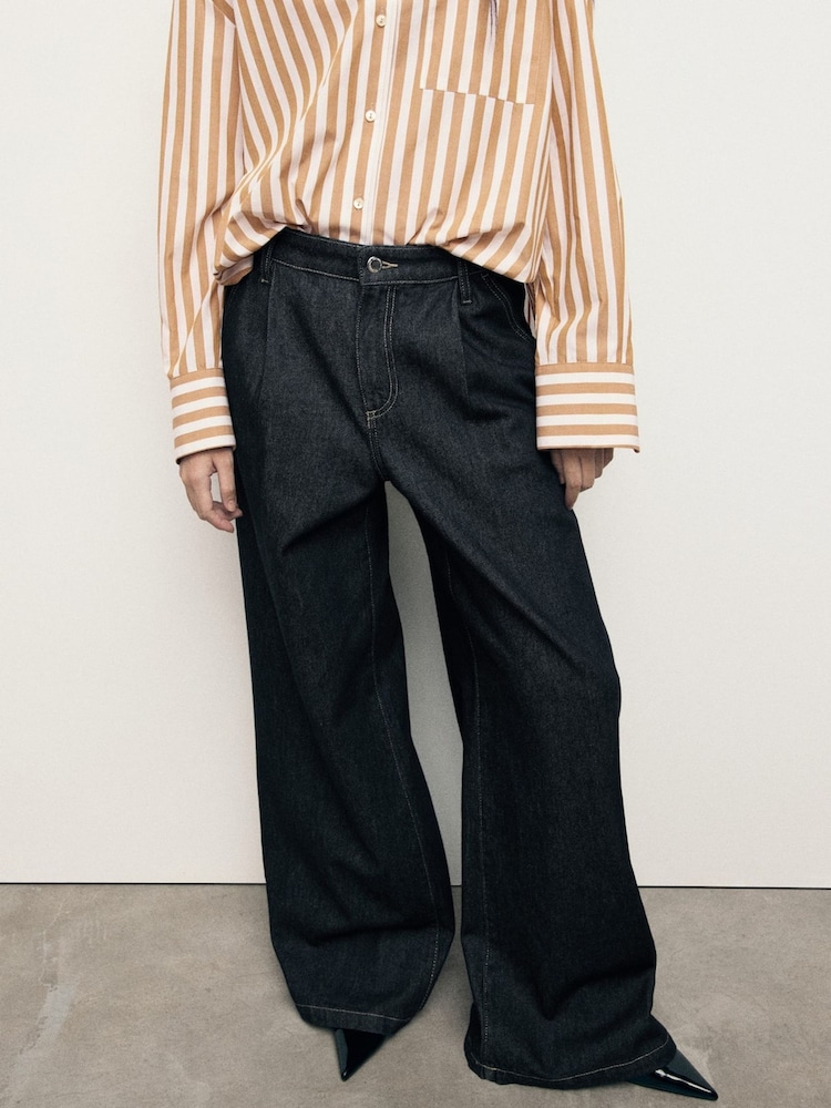 Mango Black Wide-Leg Pleated Jeans - Image 2 of 6 Mango Black Wide-Leg Pleated Jeans - Image 2 of 6