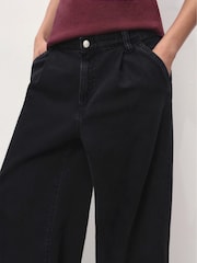 Mango Black Wide-Leg Pleated Jeans - Image 3 of 6