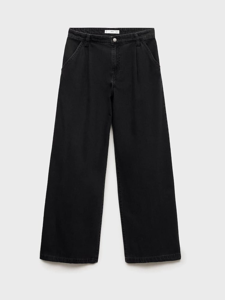 Mango Black Wide-Leg Pleated Jeans - Image 6 of 6 Mango Black Wide-Leg Pleated Jeans - Image 6 of 6