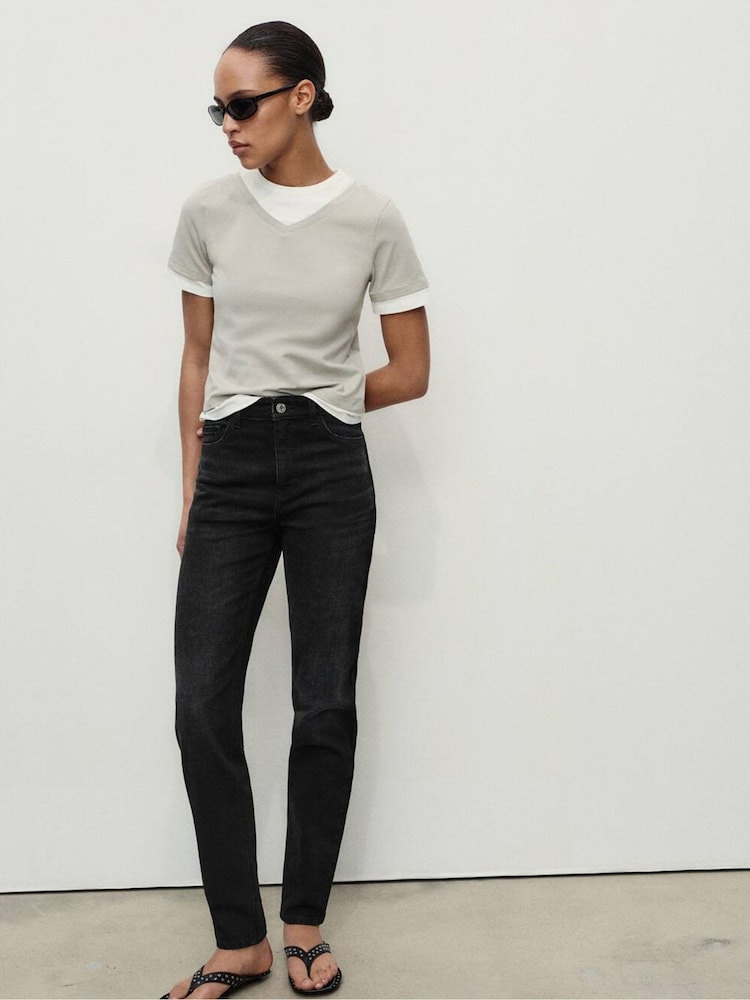 Mango Black Newmom Comfort High-Rise Jeans - Image 1 of 6 Mango Black Newmom Comfort High-Rise Jeans - Image 1 of 6