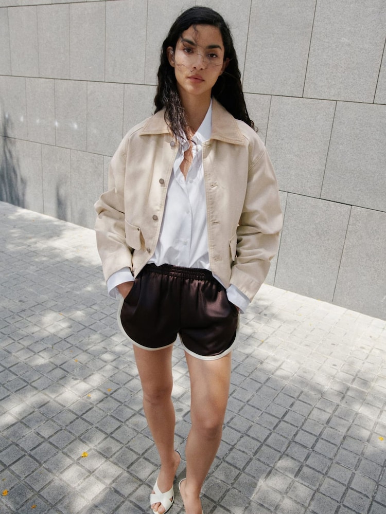 Mango White Denim Parka With Contrasting Collar - Image 1 of 5 Mango White Denim Parka With Contrasting Collar - Image 1 of 5