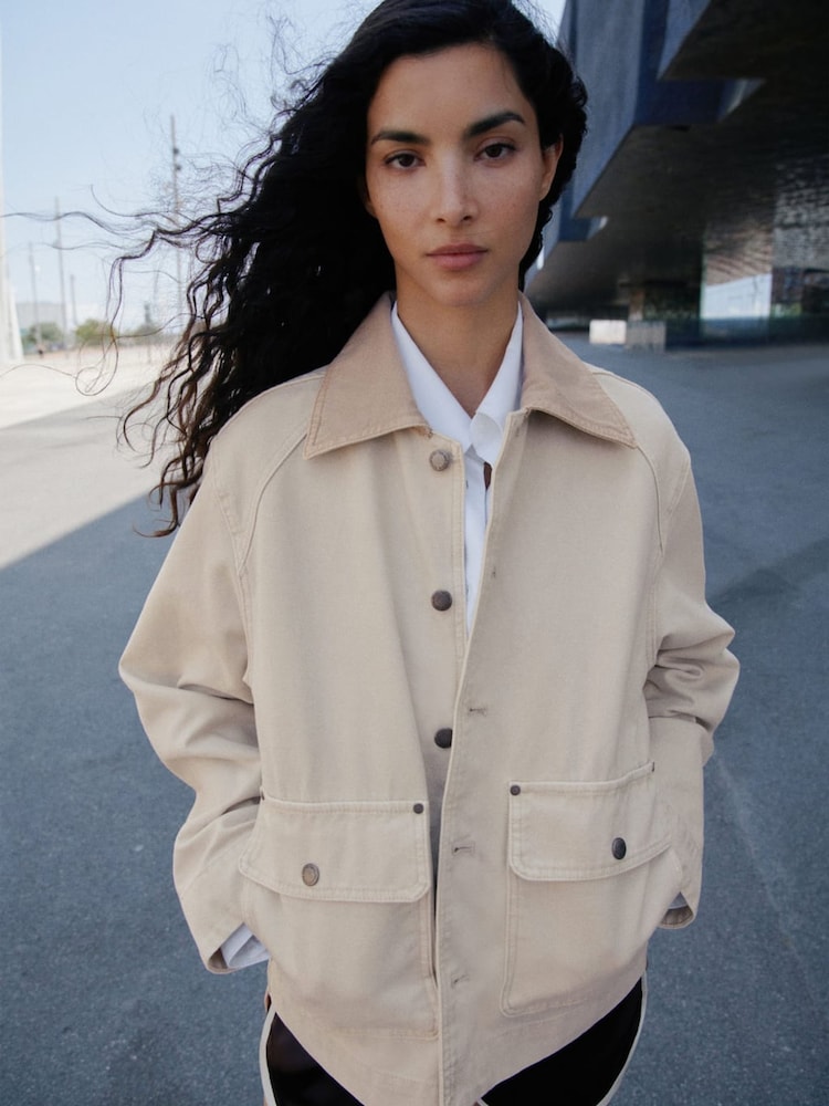 Mango White Denim Parka With Contrasting Collar - Image 2 of 5 Mango White Denim Parka With Contrasting Collar - Image 2 of 5