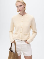 Mango White Knitted Cardigan With Frayed Ends - Image 1 of 7