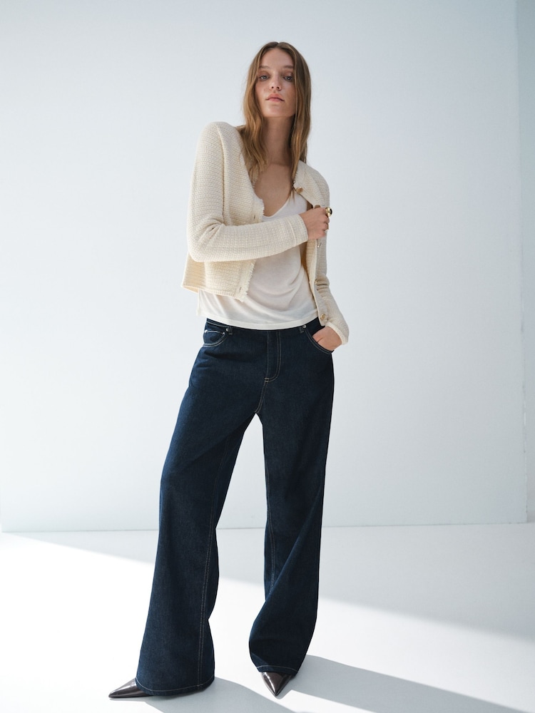 Mango White Knitted Cardigan With Frayed Ends - Image 1 of 8 Mango White Knitted Cardigan With Frayed Ends - Image 1 of 8